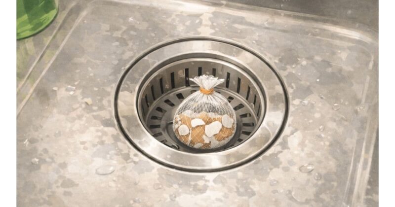 卵の殻で排水口のゴミ受けの目詰まりが少なくなる